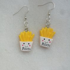 French fries earring, cute potato style miniature food jewelry - these really cute earrings are super pretty and unique. Perfect for big foodies, junk food parties or everybody missing a visit at junk food restaurant :) Show your personality and style W E L C O M E Welcome to Piranha Unique Jewelry! Thank you for visiting our shop. We are glad you found your way here. If you have any questions, please do not hesitate to contact us! We're more than happy to help. P R O D U C T ∙ I N F O Ear wires Crazy Earrings, Kawaii Fairy, Cute Potato, Edgy Earrings, Miniature Food Jewelry, Fruit Jewelry, Food Earrings, Food Jewelry, Earring Holder