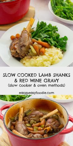 slow cooked lamb shanks and red wine gravy is an easy dinner idea