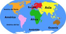 the world map with countries labeled in different colors