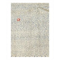 an image of a piece of cloth with dots and a small red object on it