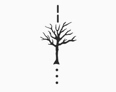 a black and white drawing of a tree with two dots in the bottom right corner