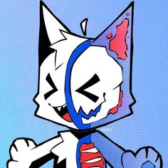 an image of a cartoon cat holding a knife in its mouth and wearing a mask