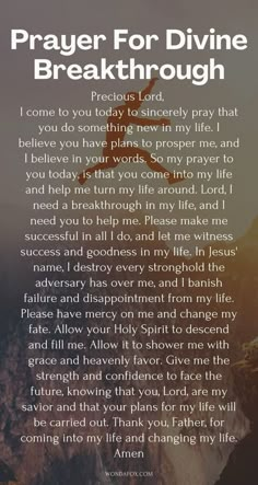 a prayer for divine breakthrouh with an image of the mountains in the background