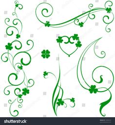 four leaf clovers with swirly vines and hearts