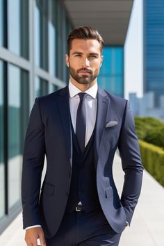 Masculine Contemporary, Engagement Suits, Best Indian Wedding Dresses, Mens Haircuts Short Hair, Dark Blue Suit, A Man In A Suit, Dapper Mens Fashion, Man In A Suit, Gentleman Aesthetic