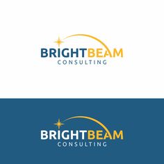 the bright beam consulting logo is shown on top of a blue and yellow business card