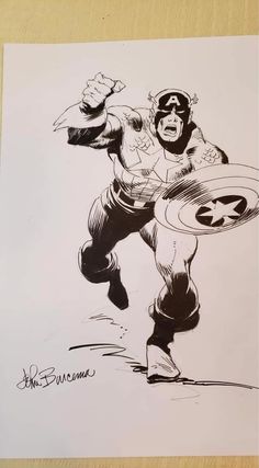 a drawing of captain america running with his arms out and one hand in the air