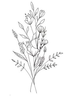 a black and white drawing of some flowers