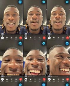 multiple shots of a man smiling and making faces with different expressions on the camera screen