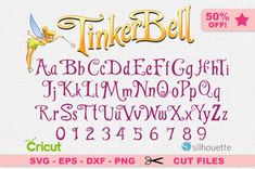 the tinker bell font and numbers are available for use in crafts, sewing or scrapping