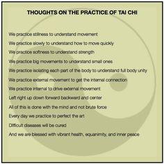 an image of the words thought on the practice of taichi