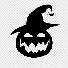 a black and white silhouette of a jack - o'- lantern with a spider on it