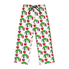 Add custom style to any loungewear collection with these custom-printed pajama pants. Their 100% polyester jersey knit fabric, along with the relaxed fit, makes for the ultimate comfort choice while kicking back at home. Meanwhile, the back elastic with the drawstring tie creates the perfect fit while the all-over-print adds a stylish dimension unique to your taste.  .: 100% polyester .: White seam thread .: Light fabric (6 oz/yd² (203 g/m .: Relaxed comfort fit .: Back elastic and black drawstring tie .: Sewn-in care label .: Assembled in the USA from globally sourced parts Grinch Pj Pants, Printed Pajama, Womens Pajamas Pants, Holiday Pajamas, Pj Pants, Sleep Shorts, Pajama Robe, Grinch Christmas, Jersey Knit Fabric