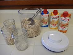 the ingredients to make oatmeal are on the counter