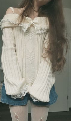 Cute Core Fashion, Crochet Coquette, Y2k Long Sleeve, Off Shoulder Top, Kawaii Clothes, Shirt Fashion