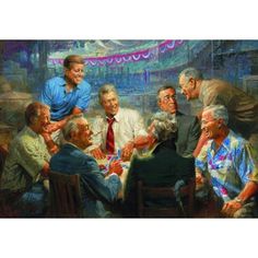 a painting of people sitting around a table