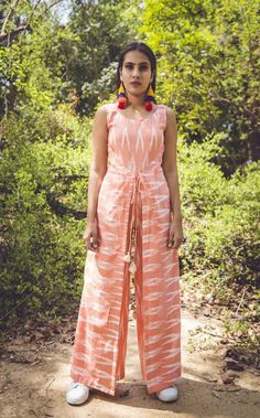 Peach Ikat Jumpsuit Ikkat Dresses, Ikat Dress, Long Frock, Coord Set, Indian Gowns Dresses, Long Frocks, Indian Gowns, Ikat Fabric, Traditional Dresses