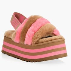 Ugg Women's Disco Stripe Slide Pink Slipper New Without Box Size: 7 From Pet And Smoke Free Home Questions? Leave A Comment Below! Striped Slippers, Pink Slippers, Shoes Ugg, Slide Slippers, Platform Slides, Platform Slippers, Brand Tags, Ugg Australia, Womens Uggs