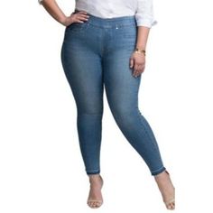 Curves 360 By Nydj Dark Denim Sculpt Pull-On Leggings This Pull-On Legging Jean Is Designed With A Heart-Shaped Yoke And Dart Details To Contour And Accentuate The Waistline. Size 26w Elastic Waist 2" Flat Waistband Front Faux Pockets Back Top Opening Pockets 59% Cotton, 20% Viscose, 13% Modal, 6% Polyester, 2% Elastane Machine Wash Imported Waist 46" Hip 52" Rise 13.5" Inseam 28.5" Condition: New With Tags Stretch Denim Pull-on Jeans, Medium Wash Full-length Denim Jeggings, Medium Wash Full Length Denim Jeggings, Full Length Medium Wash Denim Jeggings, Medium Wash Denim Jeggings, Full Length Denim Blue Jeggings, Light Wash Denim Jeggings For Fall, Fitted Medium Wash Pull-on Bottoms, Medium Wash Fitted Pull-on Bottoms