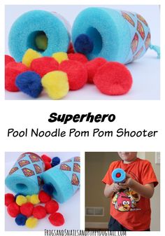 the instructions for how to make a super hero pool noodle pom - pom shooter