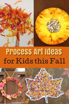 process art ideas for kids to make with fall leaves, pumpkins and paper plates