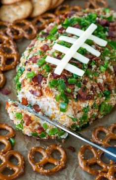 an image of a football party with pretzels and pretzels on it