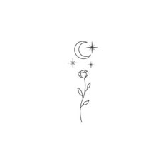 a line drawing of a flower and the moon