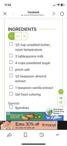 the ingredients list for this recipe are shown in green and white, with an extra 30 %