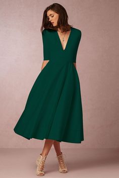 A| Chicloth A-line V Neck Half Sleeve Midi Party Dress(In Stock) Flare Long Dress, Gaun Koktail, Socialite Style, Midi Party Dress, 파티 드레스, Elegant Midi Dresses, Women's Evening Dresses, Midi Dress Party, Cocktail Party Dress