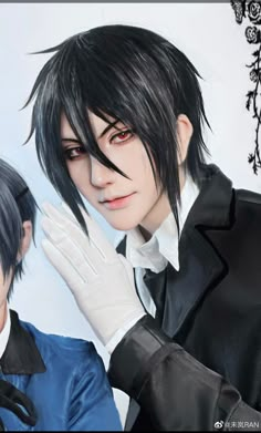 two men with black hair and white gloves