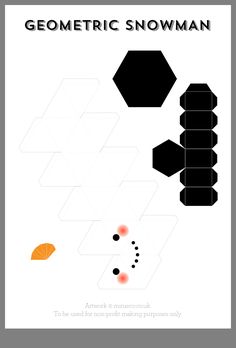 the geometric snowman is shown in black and white, with an orange leaf next to it