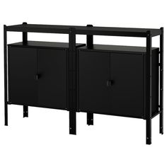 two black cabinets sitting next to each other