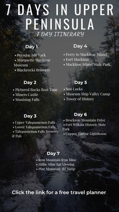 the 7 days in upper peninsula with text overlaying it and an image of a river