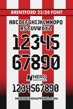 a red and white striped poster with numbers