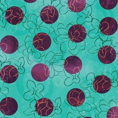 an abstract painting of red and purple flowers on green background with swirls in the center