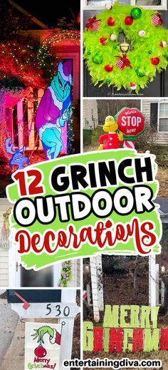 12 Awesome Grinch Outdoor Christmas Decor Ideas | Grinch Christmas Ideas Grinch Christmas Tree Outdoor, Outside Whoville Decorations, Whoville Porch Decorations, Grinch Themed Yard Decorations, Grinch Diy Outdoor Decorations, Diy Holiday Yard Decor, Grinch Lamp Post, Outdoor Grinch Decorations Front Porches, Christmas Parade Float Ideas Theme Grinch