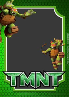 an image of teenage mutant turtles in front of a green background with the word tmnt on it