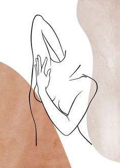 a drawing of a woman with her hands on her face and arms behind her back