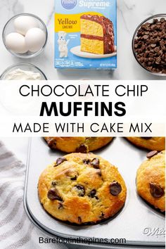 chocolate chip muffins are made with cake mix and then baked in the oven