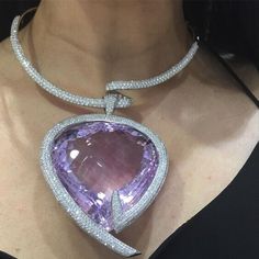 200ct Huge Heart Shape Syn Amethyst Party Cocktail Necklace Silver Luxury Jewelr