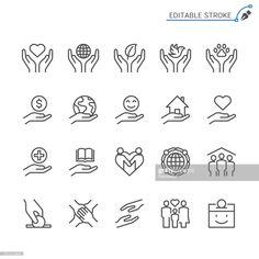 hand and heart icons are shown in this set, including hands with symbols on them