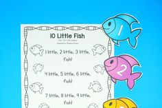 a little fish worksheet with numbers to 10 on the front and two small fish in the back