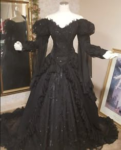 Medieval Black Gothic Wedding Dress Renaissance Lace Victorian Bridal Dresses  | eBay Medieval Fantasy Wedding, Fantasy Wedding Gown, Black Victorian Dress, Goth Wedding Dresses, Black Wedding Dress Gothic, Vampire Dress, Sleeping Beauty Princess, Victorian Wedding Dress, Black Wedding Gowns