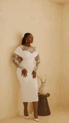 Women Dresses Classy Wedding, Civil Court Wedding, White Dress For Church, Court Wedding Dress, Yakoema Fashion, Civil Dress, Dress For Church, Lace Dress Classy, Bride Dress Simple