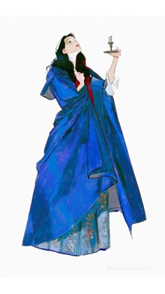 a drawing of a woman dressed in blue