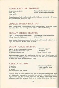 the menu for an orange butter frosting