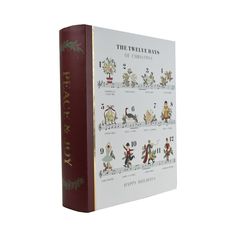 the twelve days of christmas book is shown in red and white cover with gold trimmings