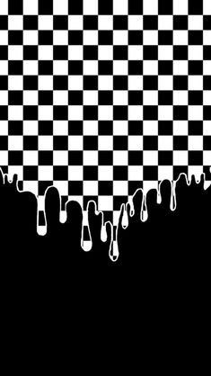 black and white checkered background with dripping paint