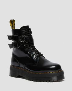 JADON HARDWARE LEATHER PLATFORM BOOTS | Dr. Martens Official Jadon Platform Boots, Platform Boots Black, Black Patent Boots, Floral Combat Boots, Dr Martens Jadon, Dr Shoes