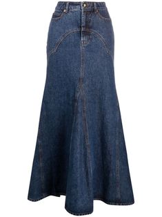 ZIMMERMANN Luminosity Denim Maxi Skirt - Farfetch Maxi Skirt Blue, High Waisted Denim Skirt, Rock Outfit, Denim Maxi, List Ideas